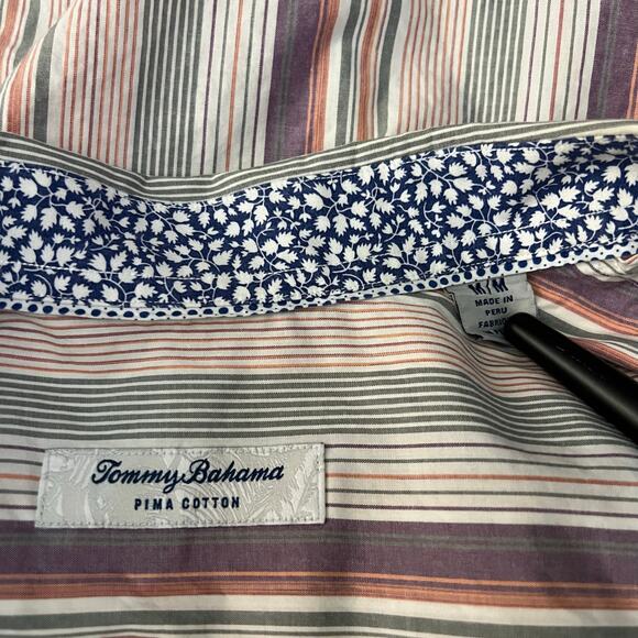 Tommy Bahama Pima Cotton Pastel Striped Button Down Shirt | Men's Size Medium - Picture 4 of 8